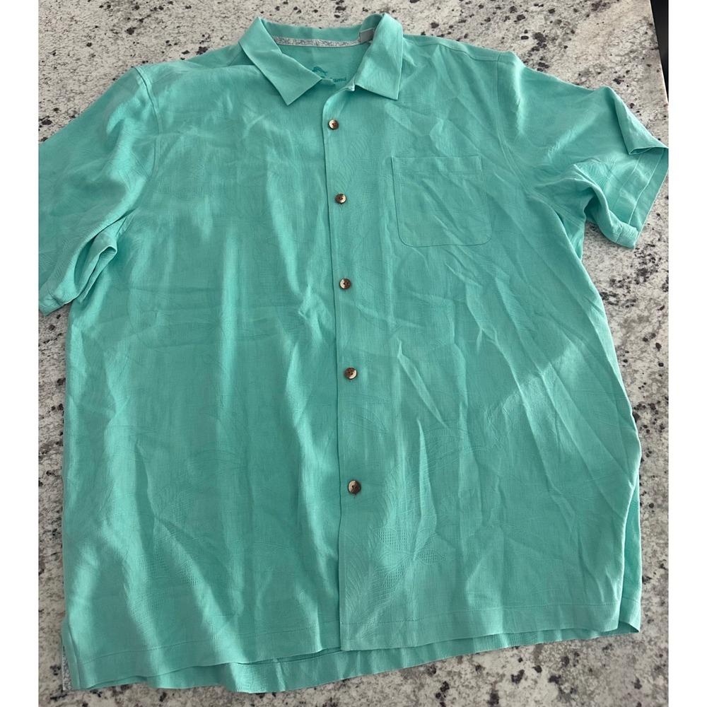 Tommy Bahama Men's Silk Camp Shirt Tropic Isles Teal Aqua Short Sleeve 2XL XXL